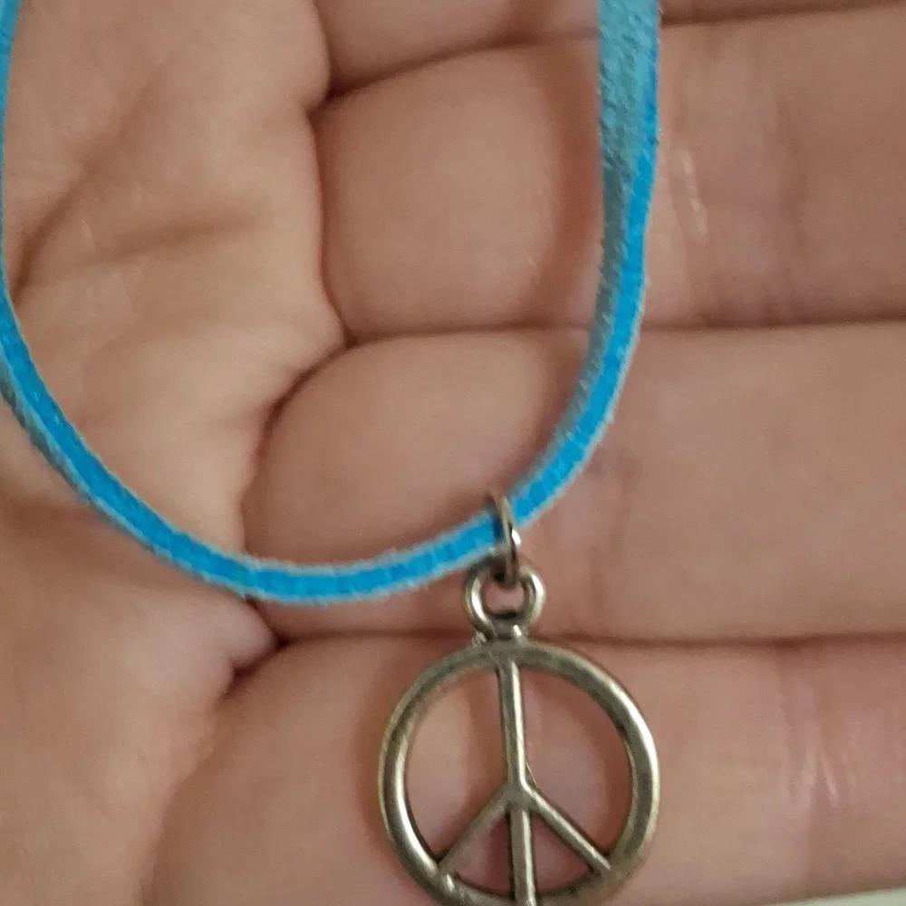 Peace Symbol Blue Necklace and Earring Set